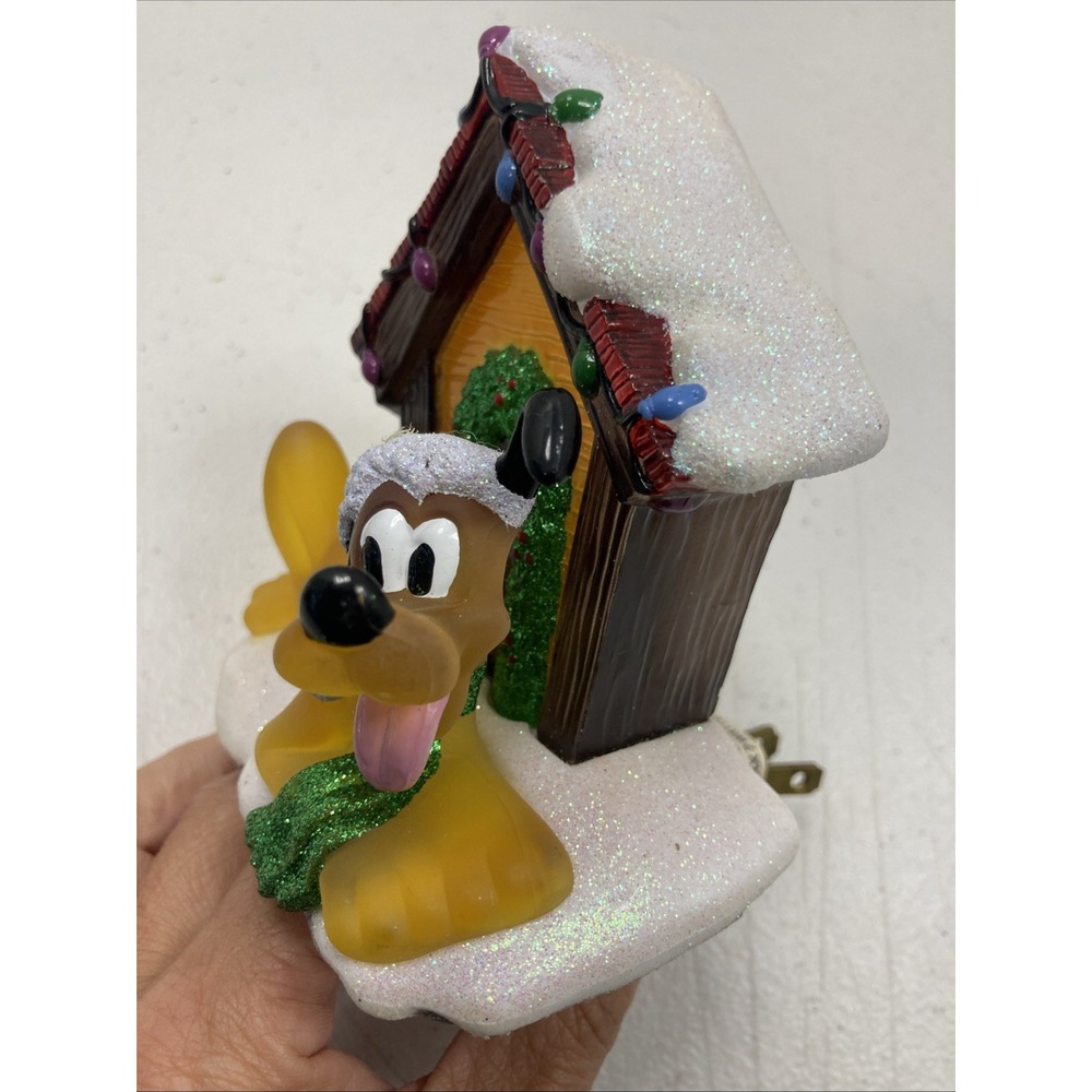 Pair Of Vtg Disney Pluto & Mickey Mouse Plug In‎ Nightlight Christmas Glitter - Picture 3 of 13